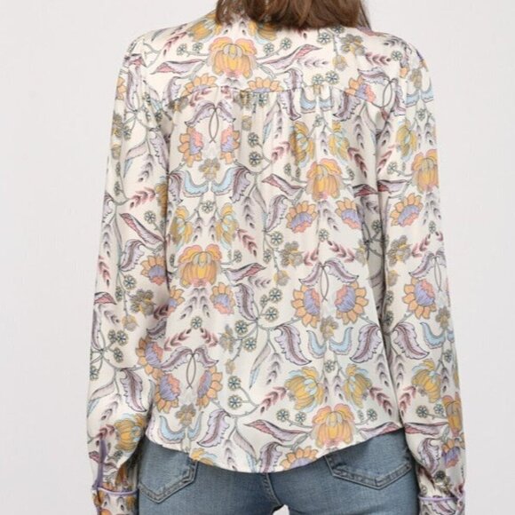 Floral Button Down Blouse with Piping Accent - Picture 5 of 14